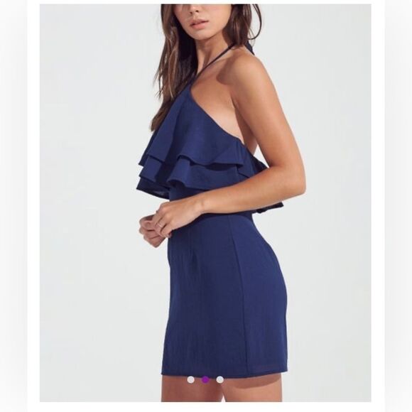 Blue Blush | Navy Ruffle Popover Halter Dress - Women - Picture 2 of 9